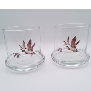 Duck Print Tumbler Glasses Set of 2 Vtg Cottagecore
